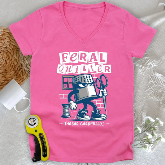Feral Quilter Lady V-neck