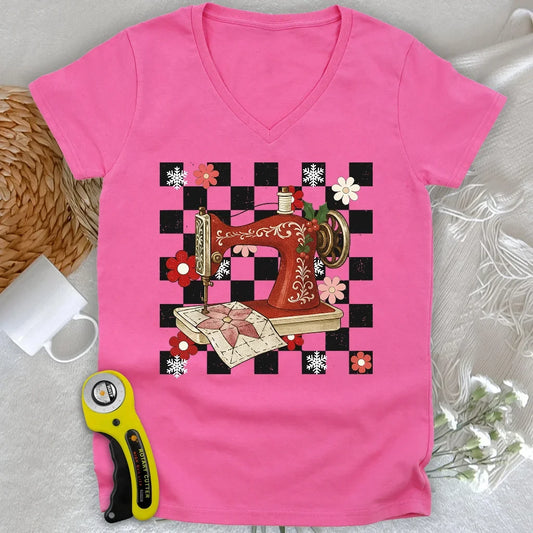 Holly Jolly Stitcher Lady V-neck