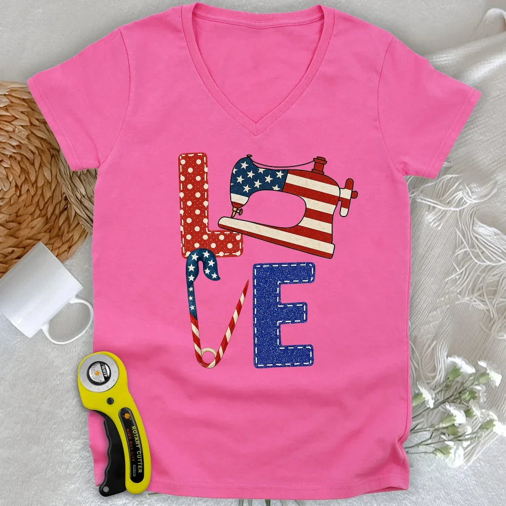Patriotic Sewist Lady V-neck