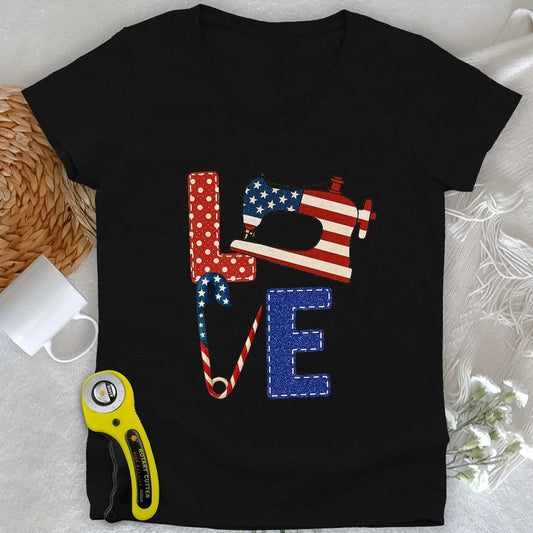 Patriotic Sewist Lady V-neck