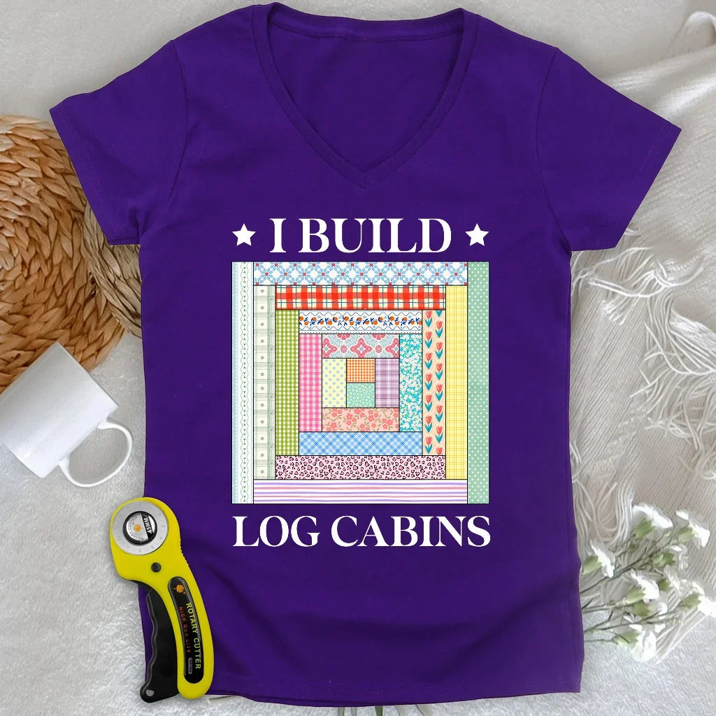 Log Cabin Builder Lady V-neck