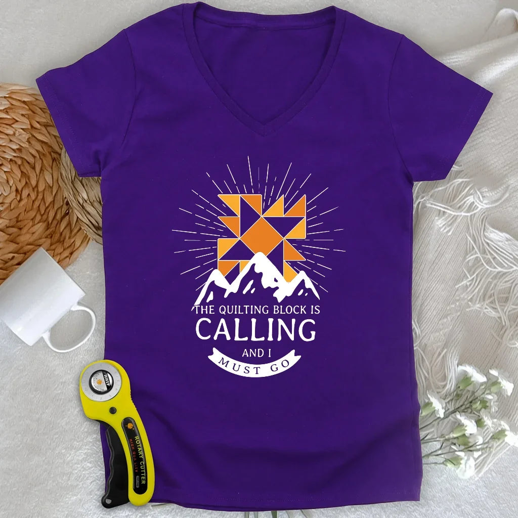 Quilt Block Calling Lady V-neck