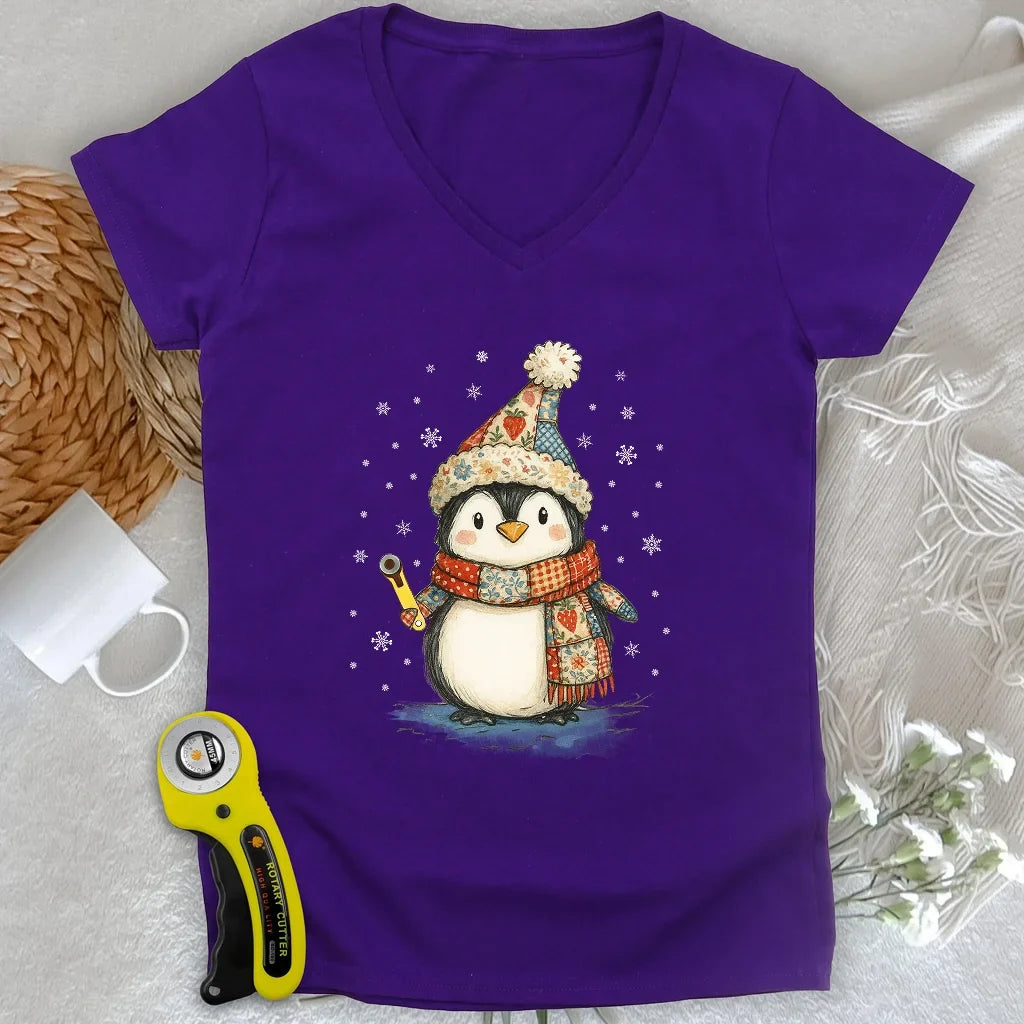 Quilty Little Penguin Lady V-neck