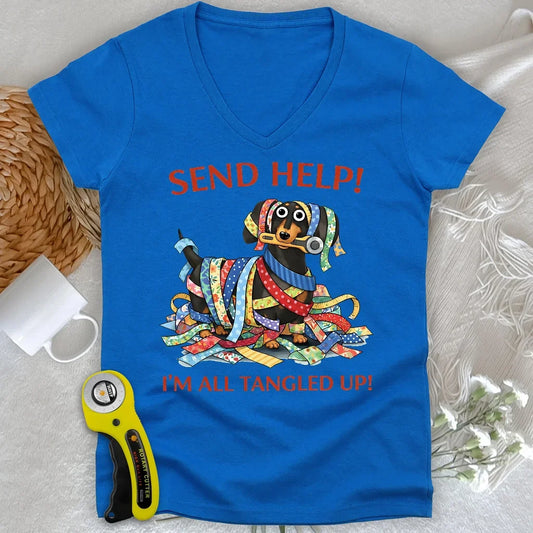 Fabric Strip Mess Lady V-neck