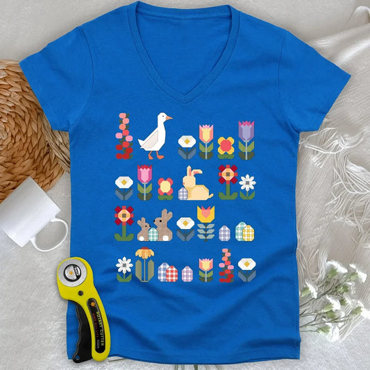 Patchwork Blooms Lady V-neck