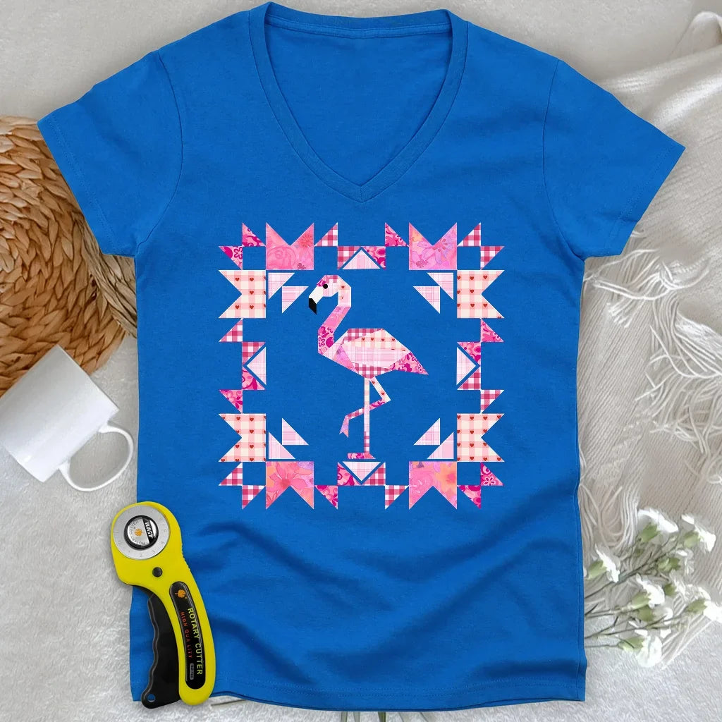 Patchwork Flamingo Panel Lady V-neck
