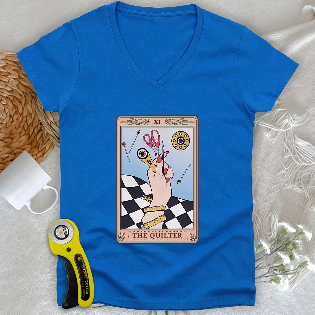 Quilter Tarot Lady V-neck
