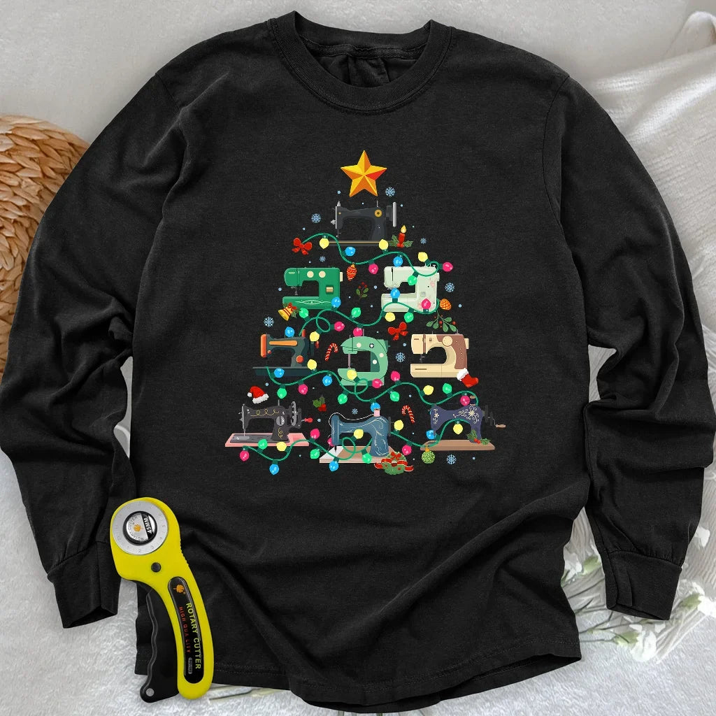Sewing Christmas Tree Long Sleeve T-shirt