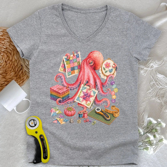 Too Many Quilts, Not Enough Arms Lady V-neck