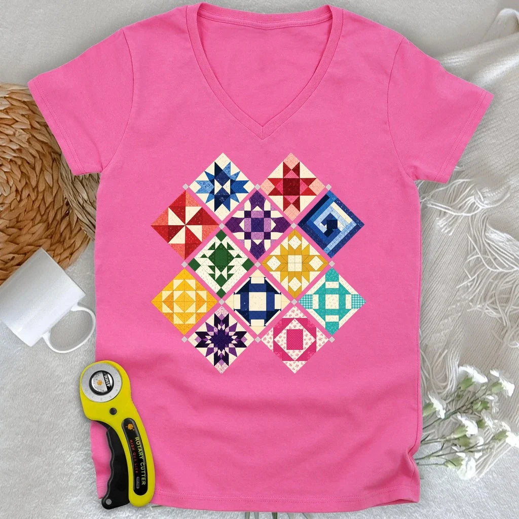Jewerly Patchwork Lady V-neck