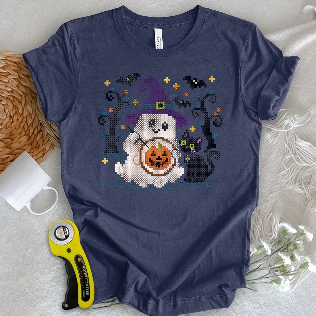Spooky Cross Stitch Ghost T-shirt