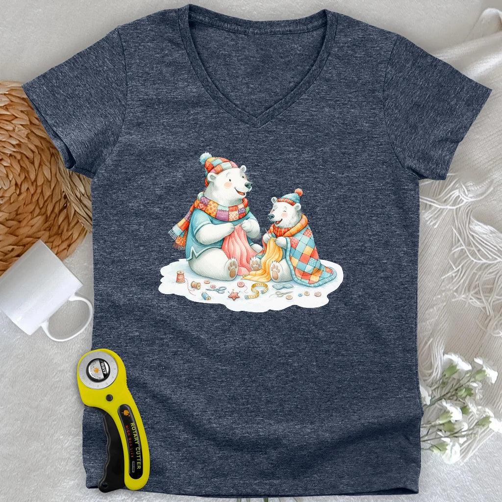 Beary Quilt Time Lady V-neck