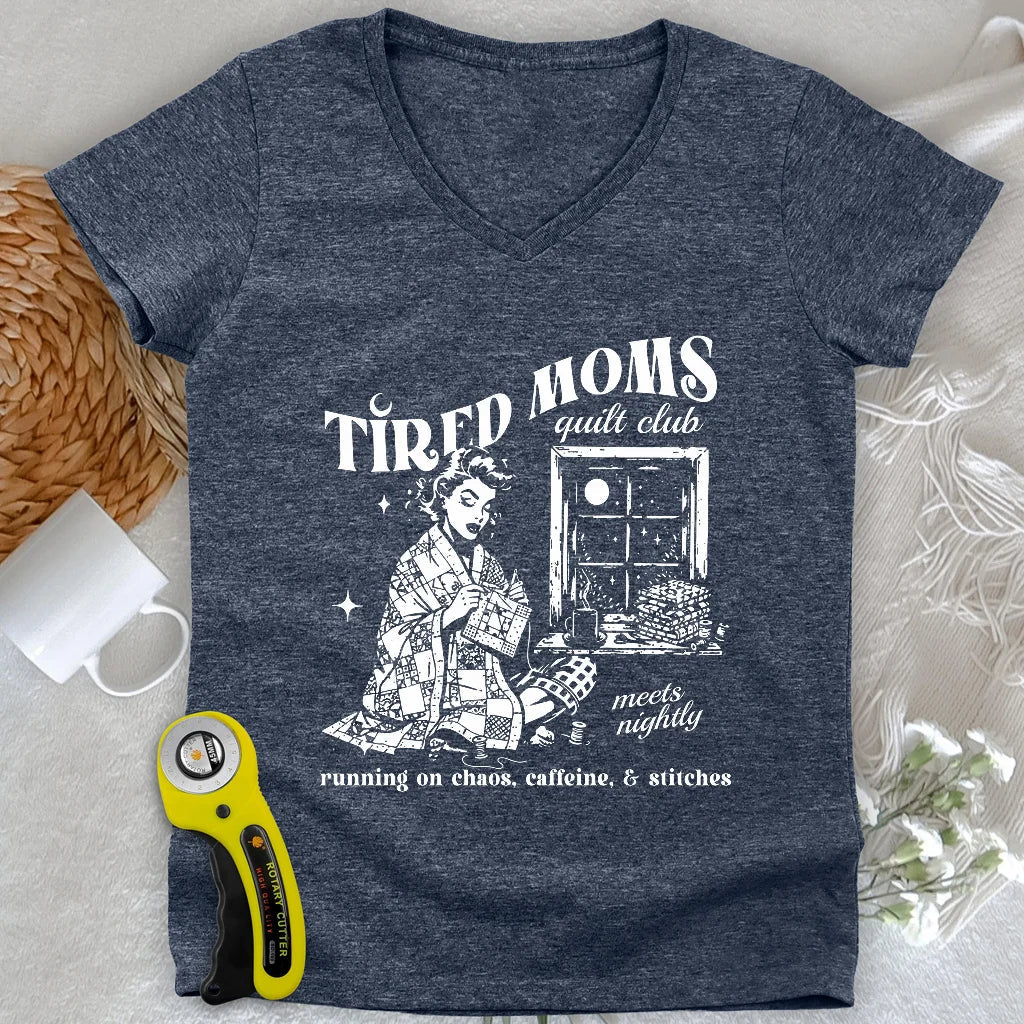 Tired Quilt Moms Lady V-neck