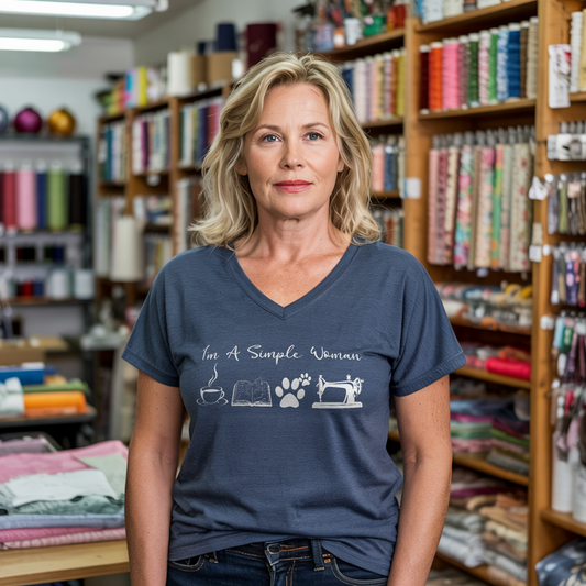Sewing Woman Lady V-neck