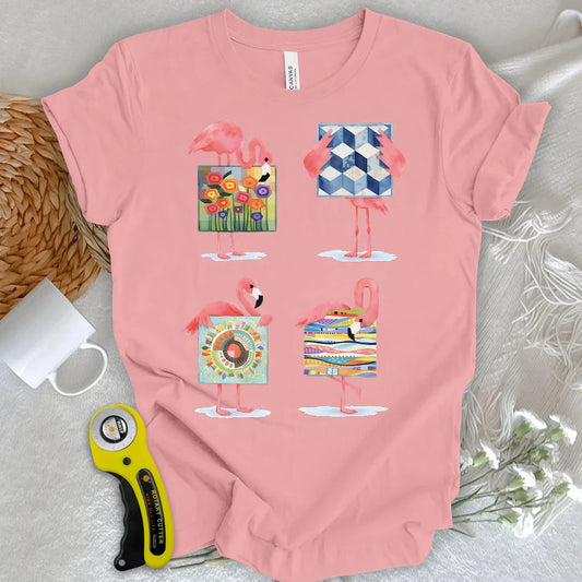 Modern Quilt Flamingos T-shirt