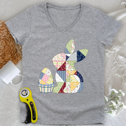 Patchwork Easter Bunny Lady V-neck