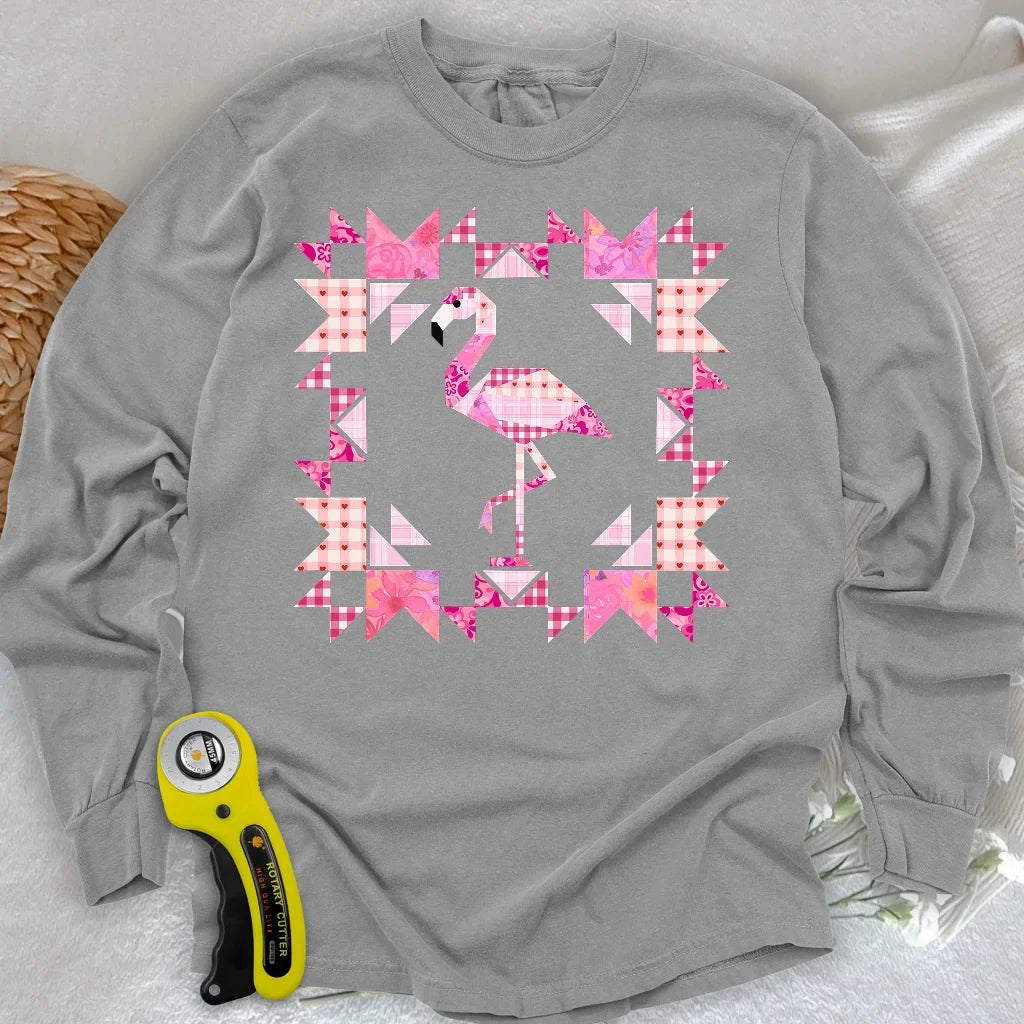Patchwork Flamingo Panel Long Sleeve T-shirt