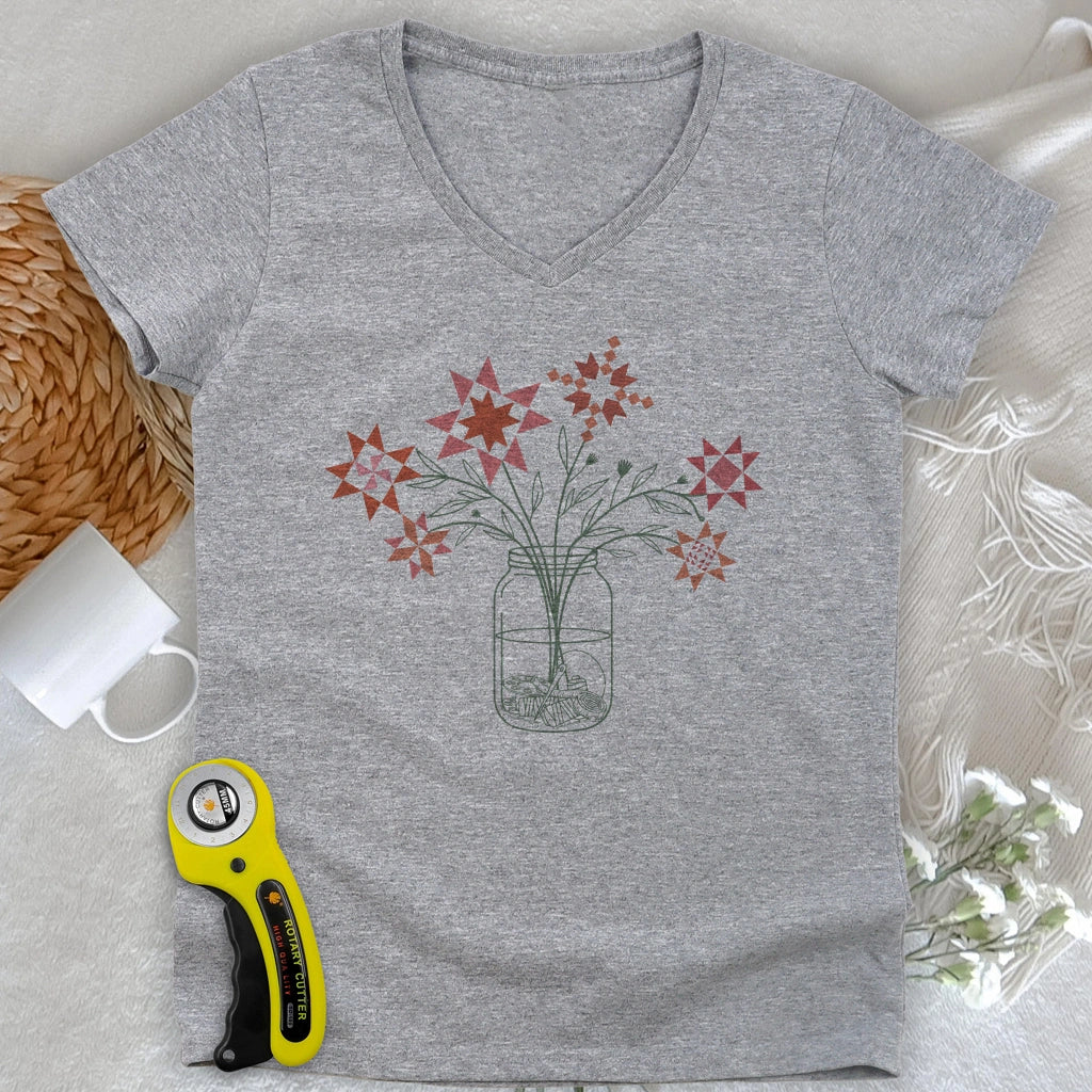 Patchwork Posy Jar Lady V-neck