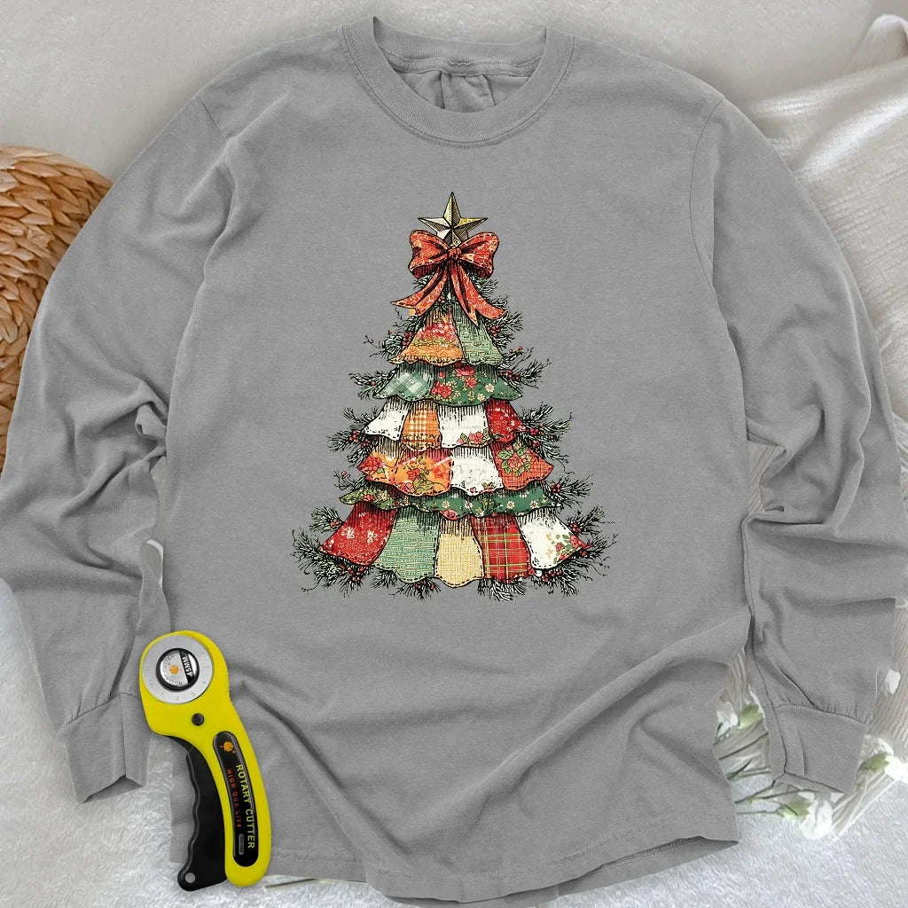 Patchwork Xmas Tree Long Sleeve T-shirt