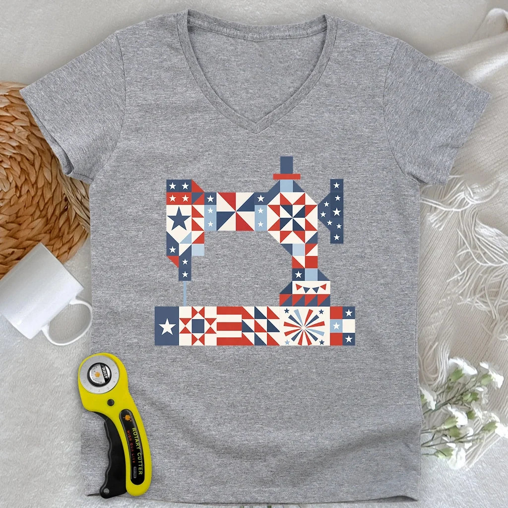 Stars & Stitches Sewing Lady V-neck
