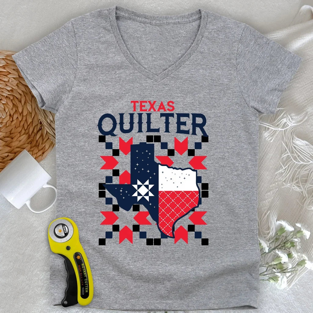 Texas Quilter Lady V-neck