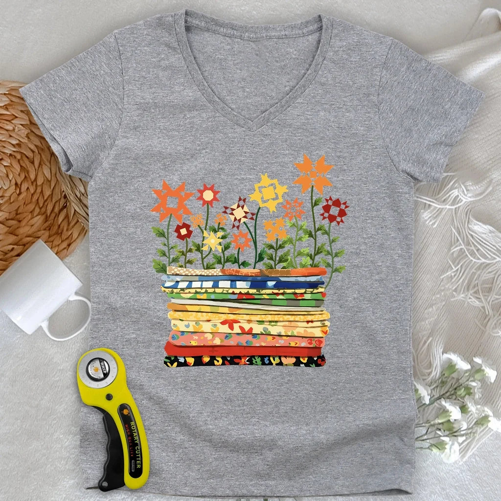 Where Quilts Bloom Lady V-neck