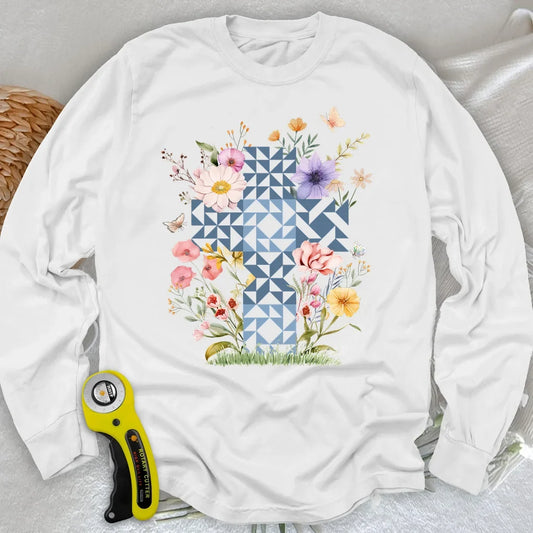 Floral Faith Quilt Long Sleeve T-shirt