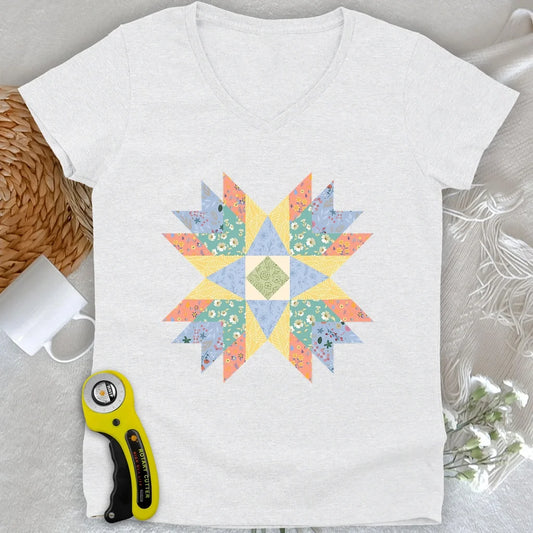 Floral Star Quilt Lady V-neck