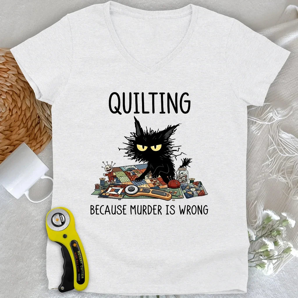 Grumpy Quilter Cat Lady V-neck