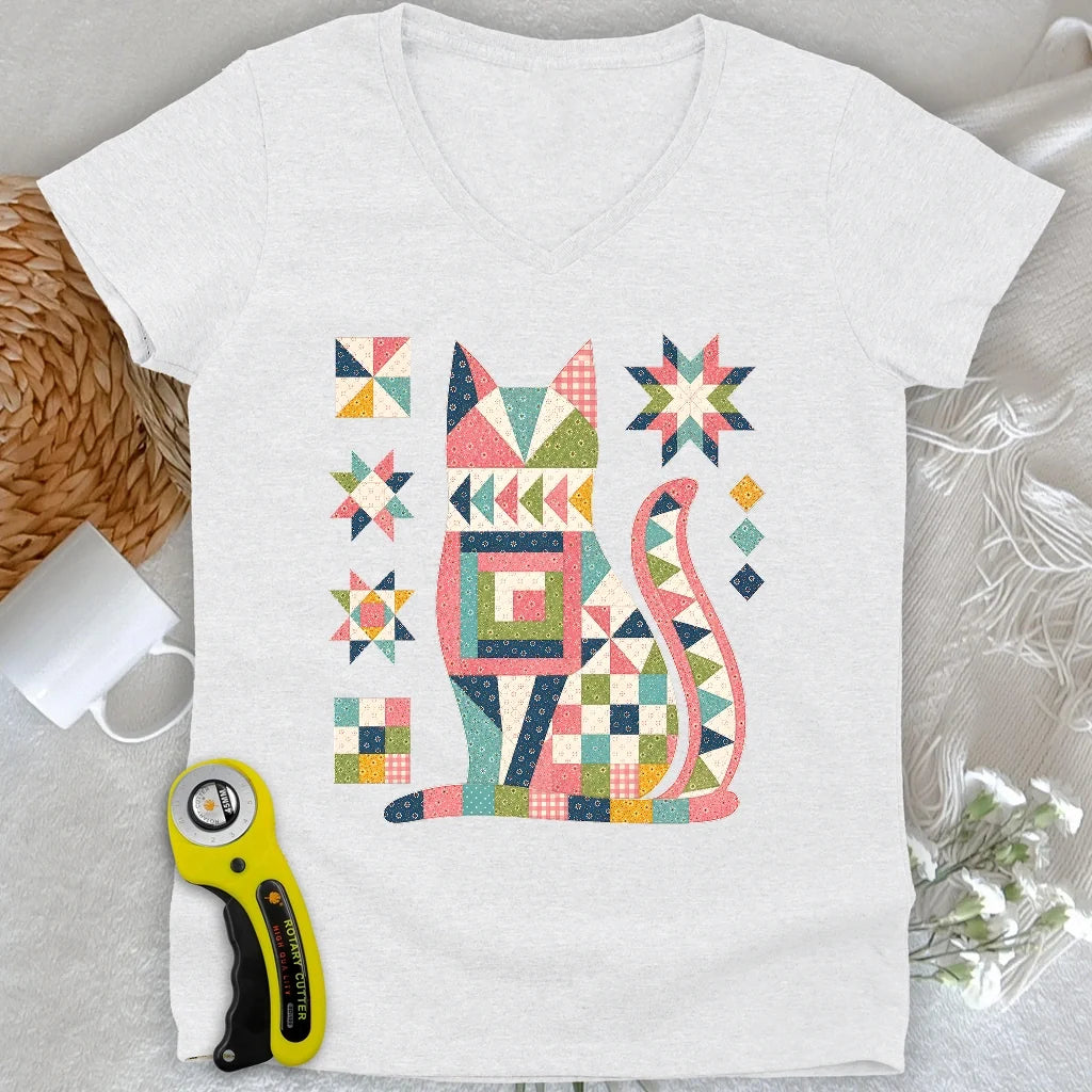 Patchwork Cat Lady V-neck