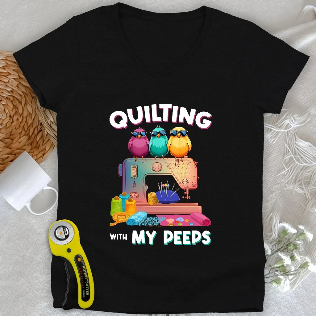 Quilting W/ My Peeps Lady V-neck