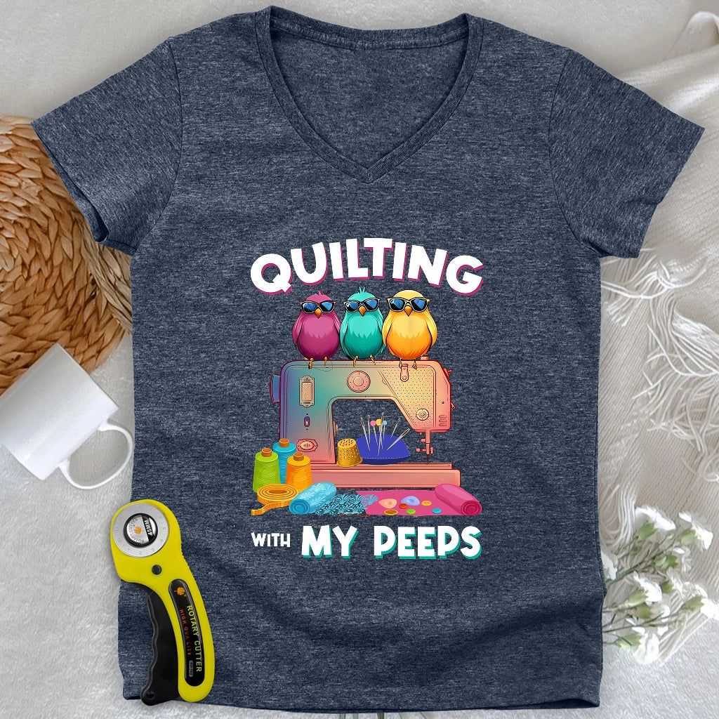 Quilting W/ My Peeps Lady V-neck