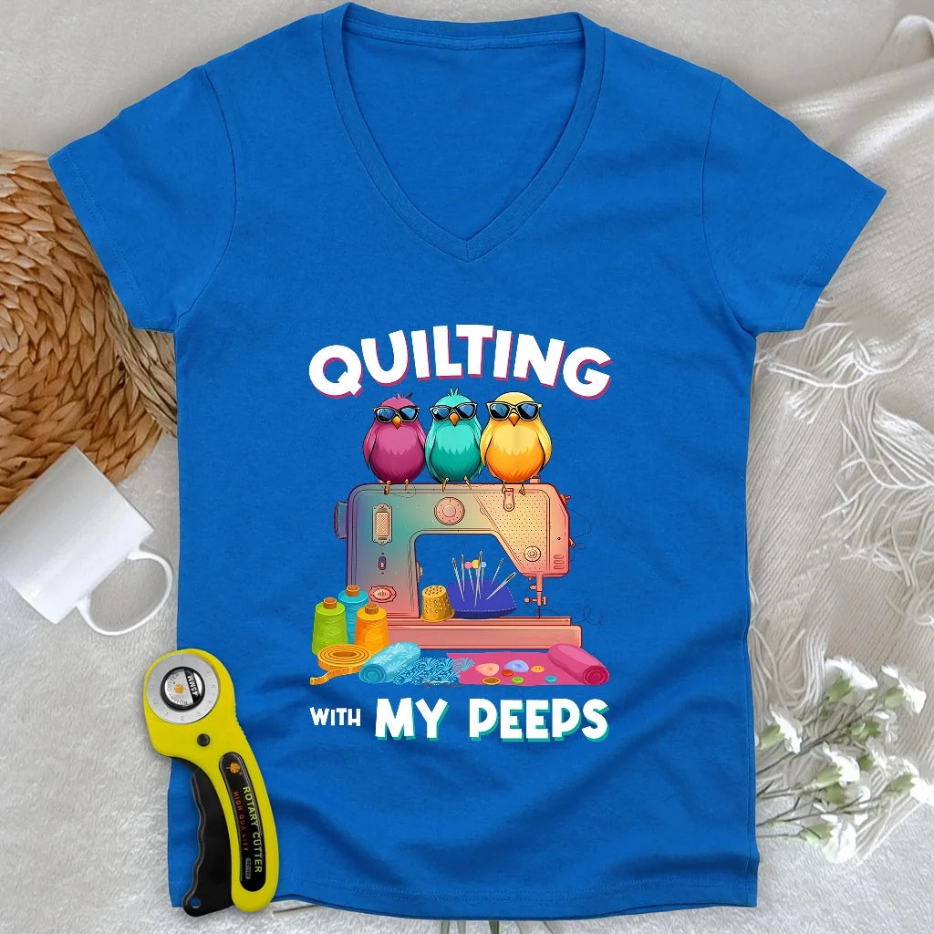 Quilting W/ My Peeps Lady V-neck
