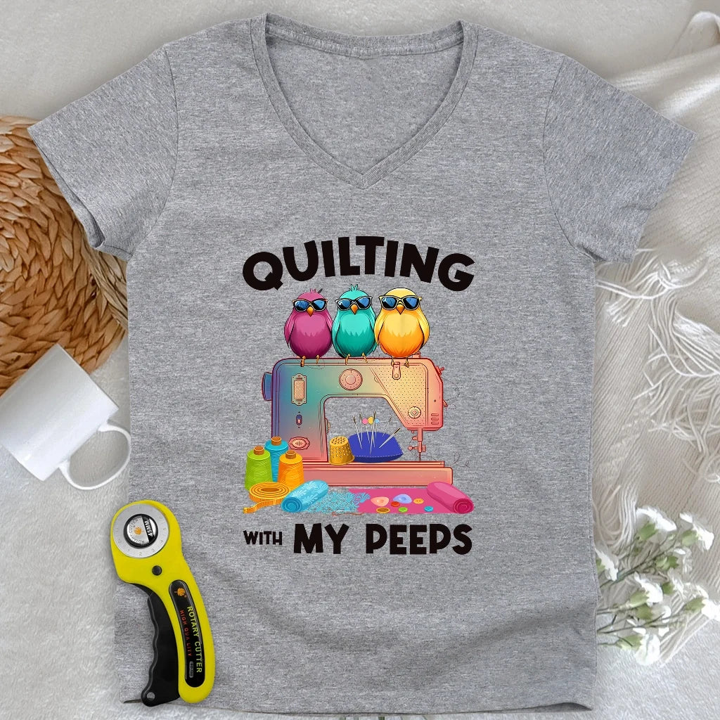 Quilting W/ My Peeps Lady V-neck