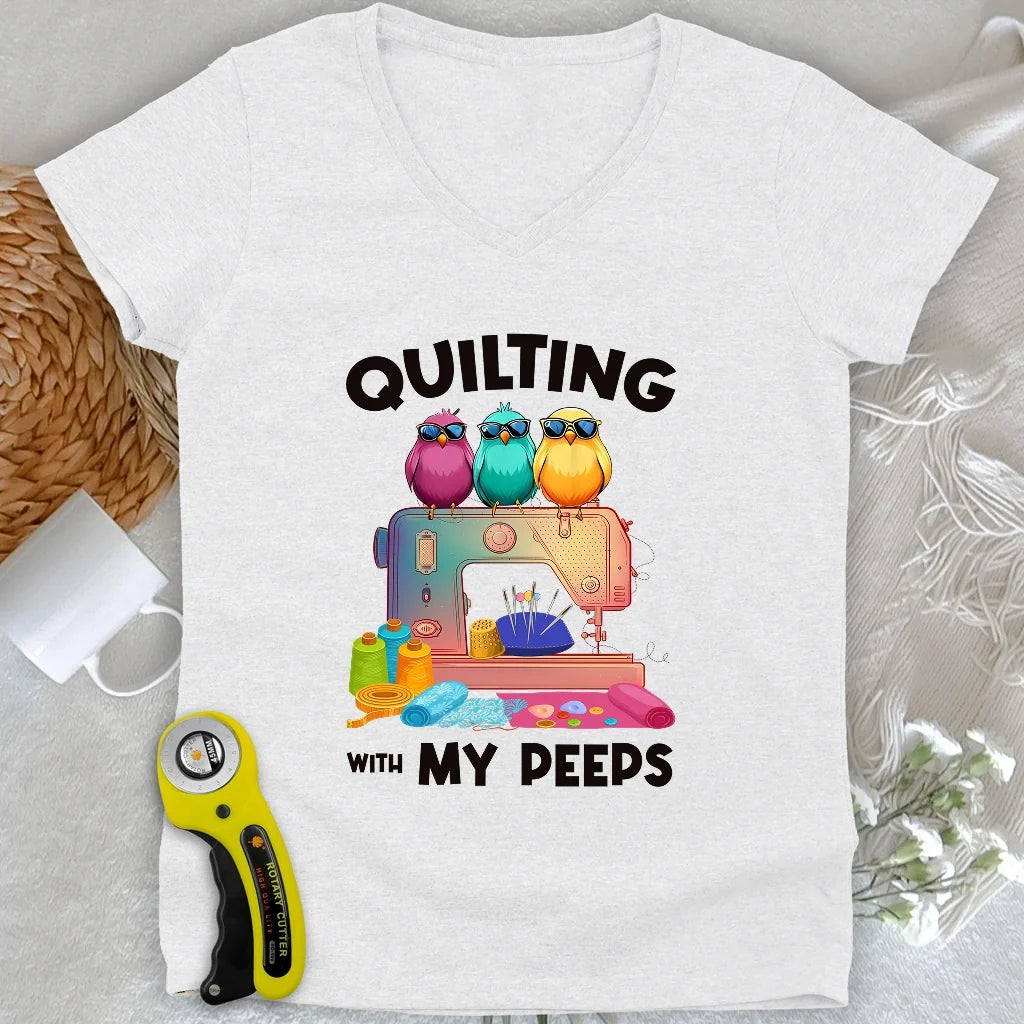 Quilting W/ My Peeps Lady V-neck
