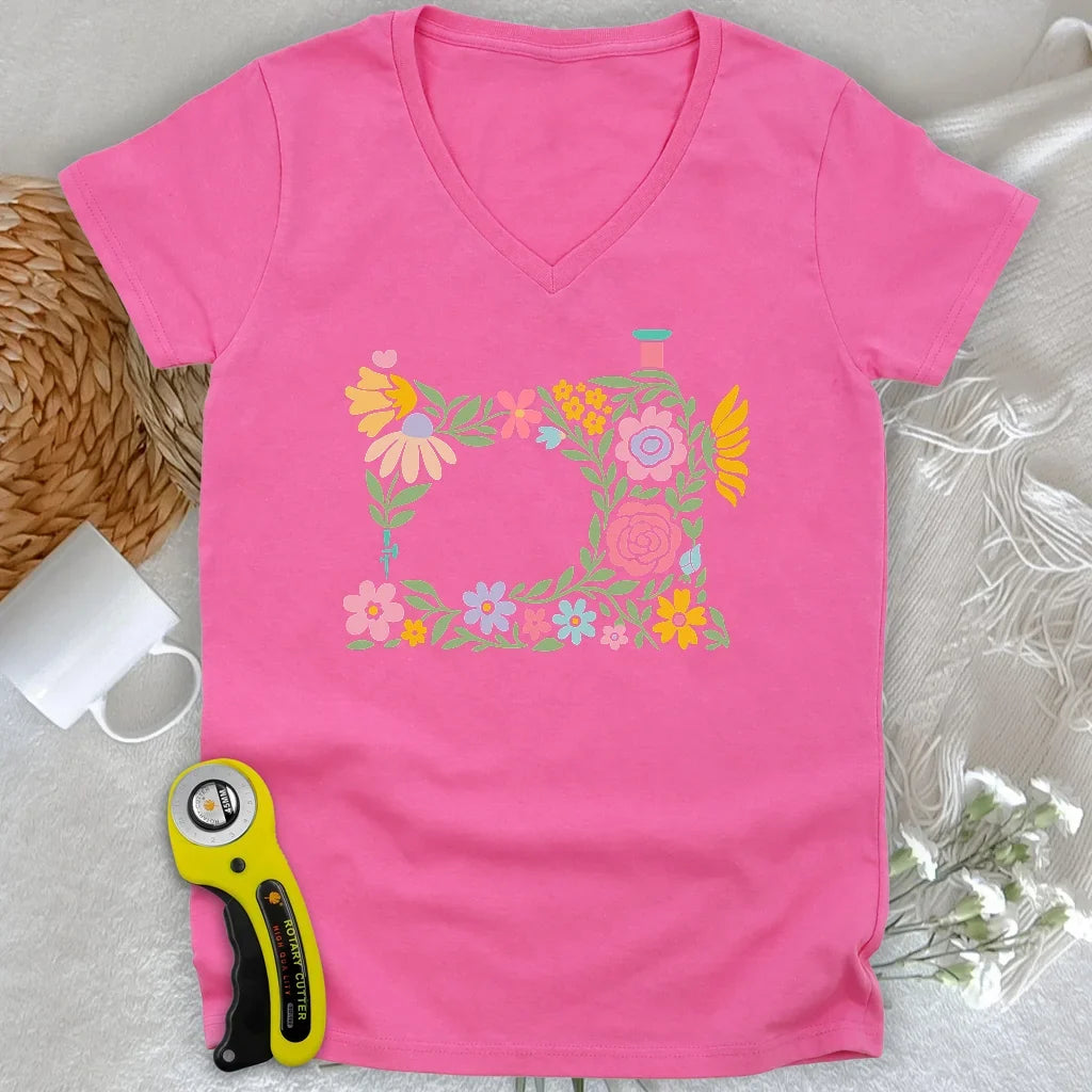 Abtract Flower Machine Lady V-neck