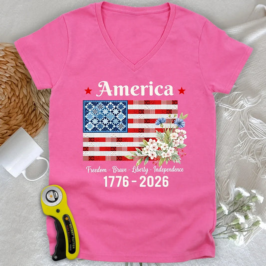 American Patchwork Bloom Lady V-neck