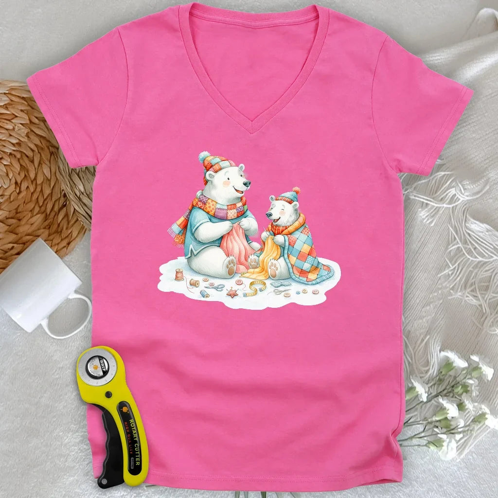 Beary Quilt Time Lady V-neck