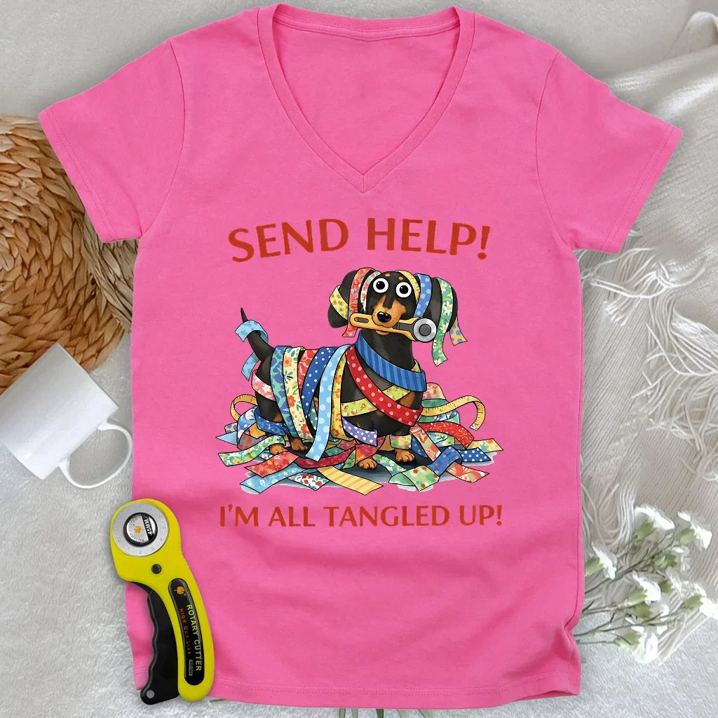 Fabric Strip Mess Lady V-neck