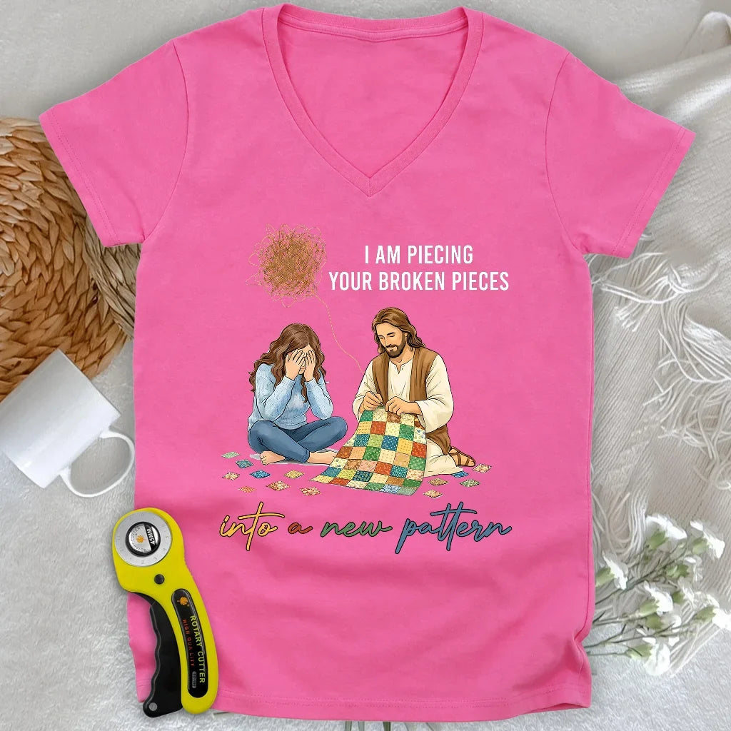God Piecing Broken Pieces Lady V-neck