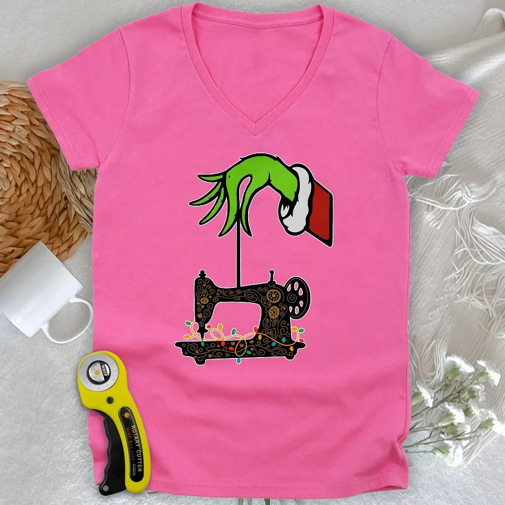 Grinch Stole Stitches Lady V-neck