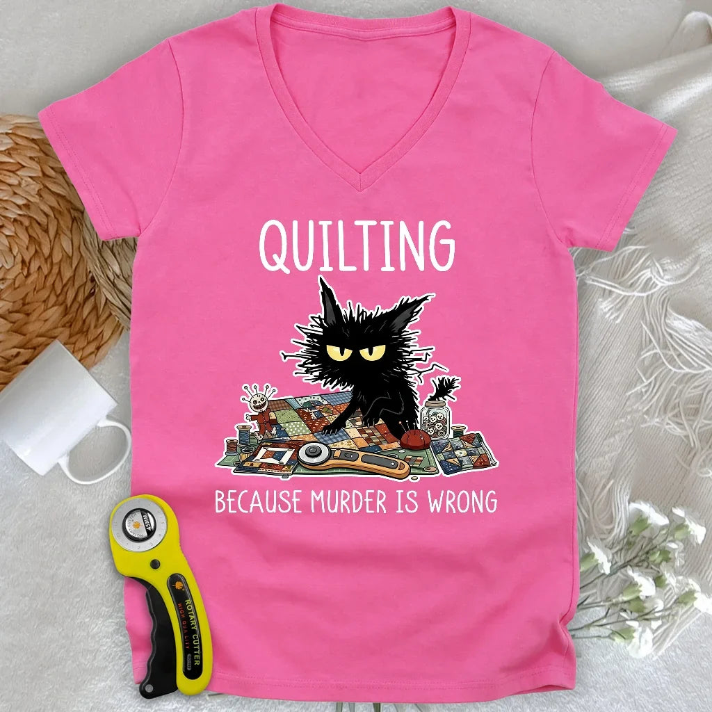 Grumpy Quilter Cat Lady V-neck