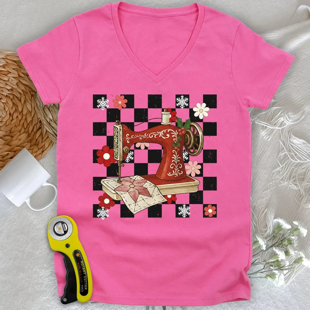 Holly Jolly Stitcher Lady V-neck