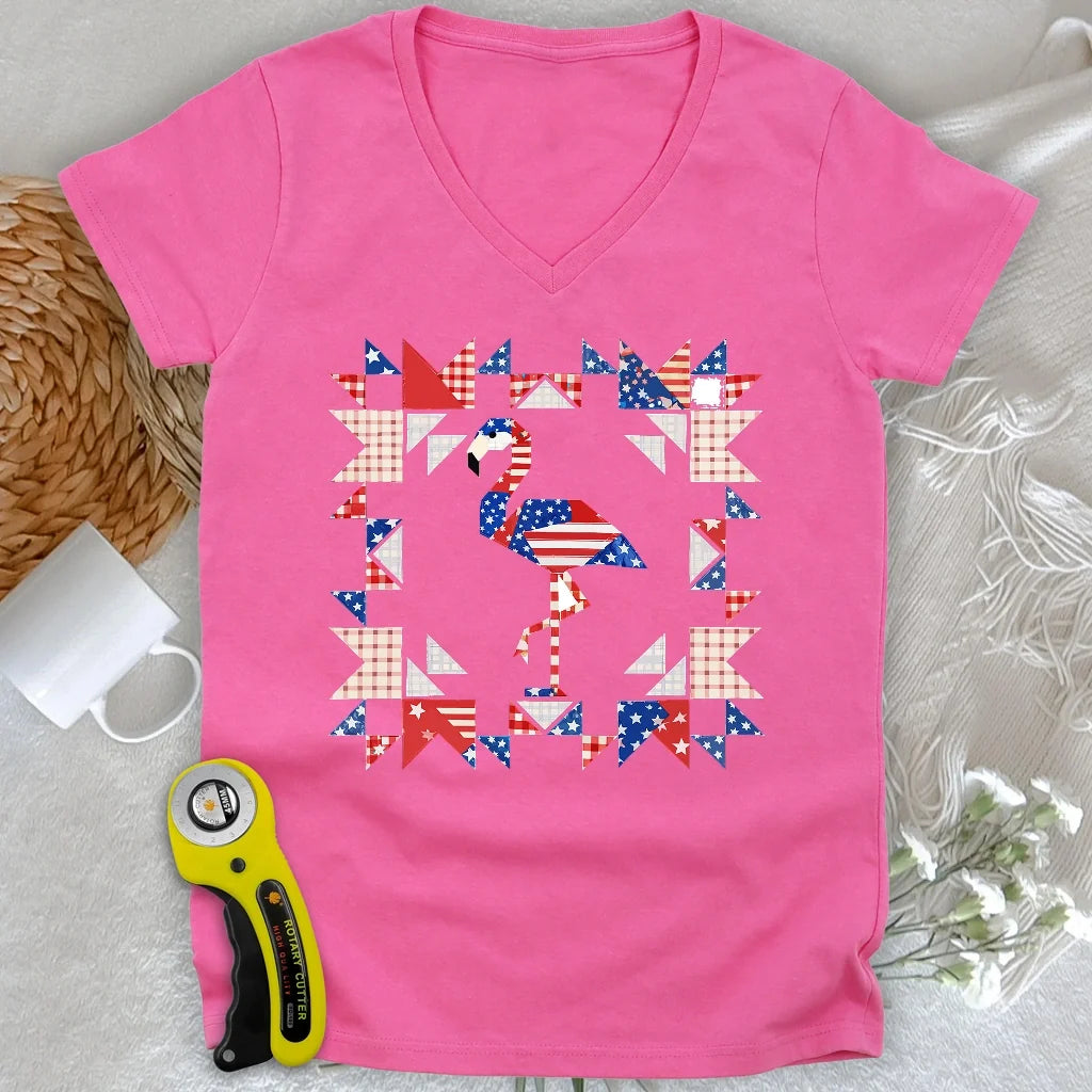 Liberty Flamingo Patchwork Lady V-neck
