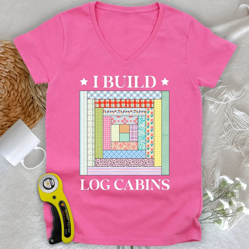 Log Cabin Builder Lady V-neck
