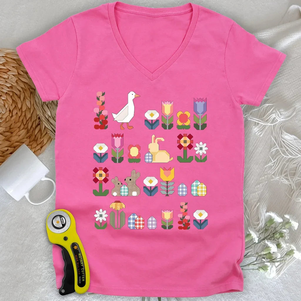 Patchwork Blooms Lady V-neck