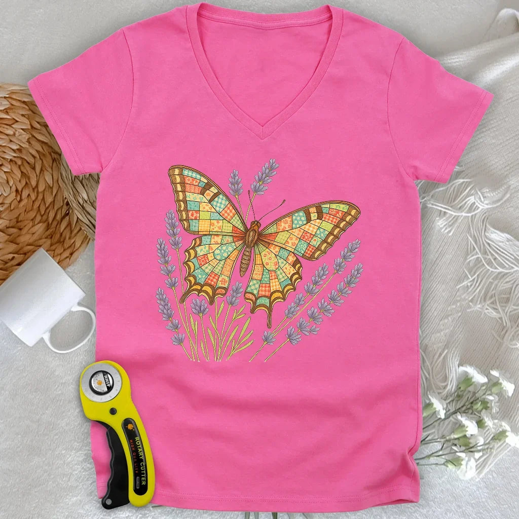 Patchwork Butterfly Lady V-neck