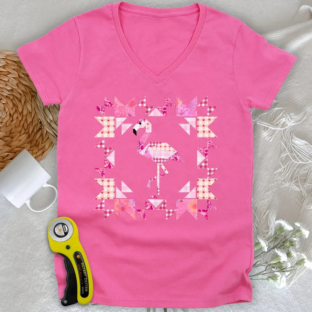 Patchwork Flamingo Panel Lady V-neck