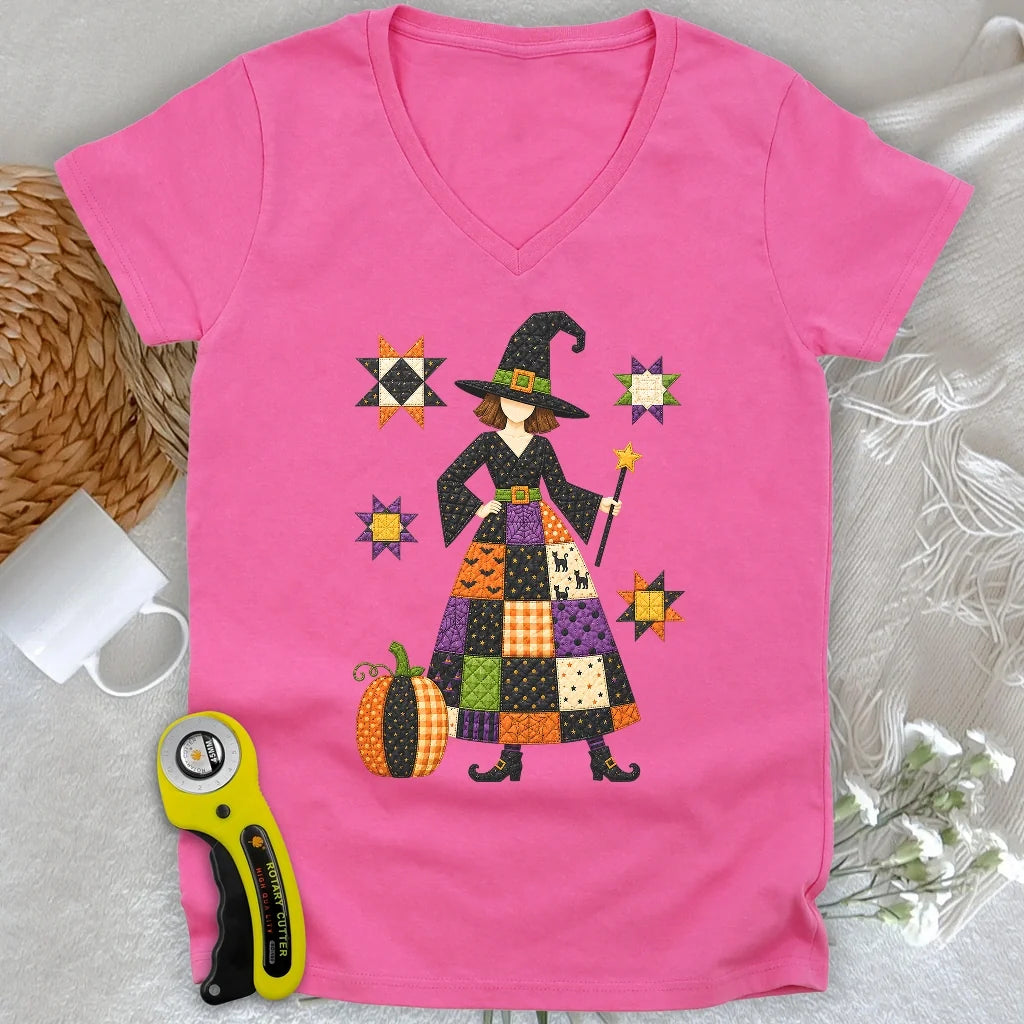Patchwork Quilt Witch Lady V-neck