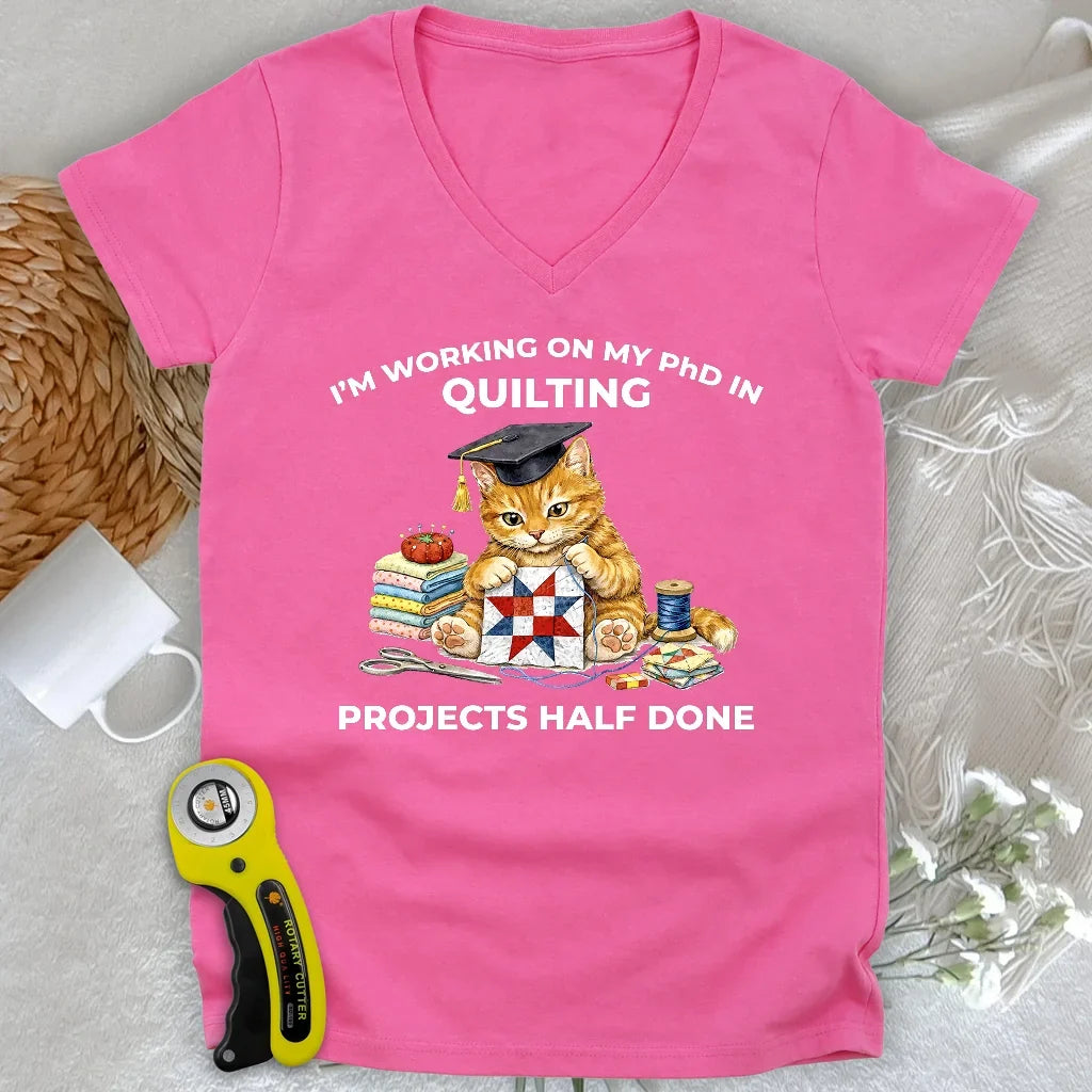 PhD In Quilting Lady V-neck
